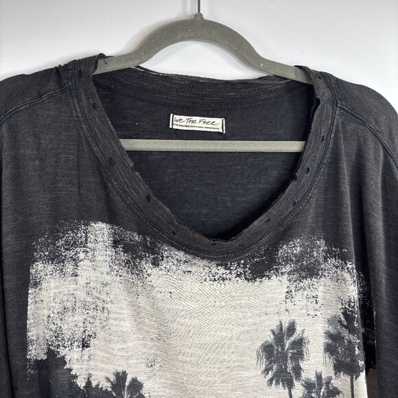 WE THE FREE Free People So Edgy Tee in Washed Black Crochet Sleeve Size XS - Picture 9 of 12